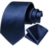 Navy Blue Solid Silk Tie Pocket Square Cufflink Set - STYLETIE