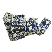 Navy Blue White Floral Slim Tie - STYLETIE