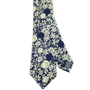 Navy Blue White Floral Slim Tie - STYLETIE