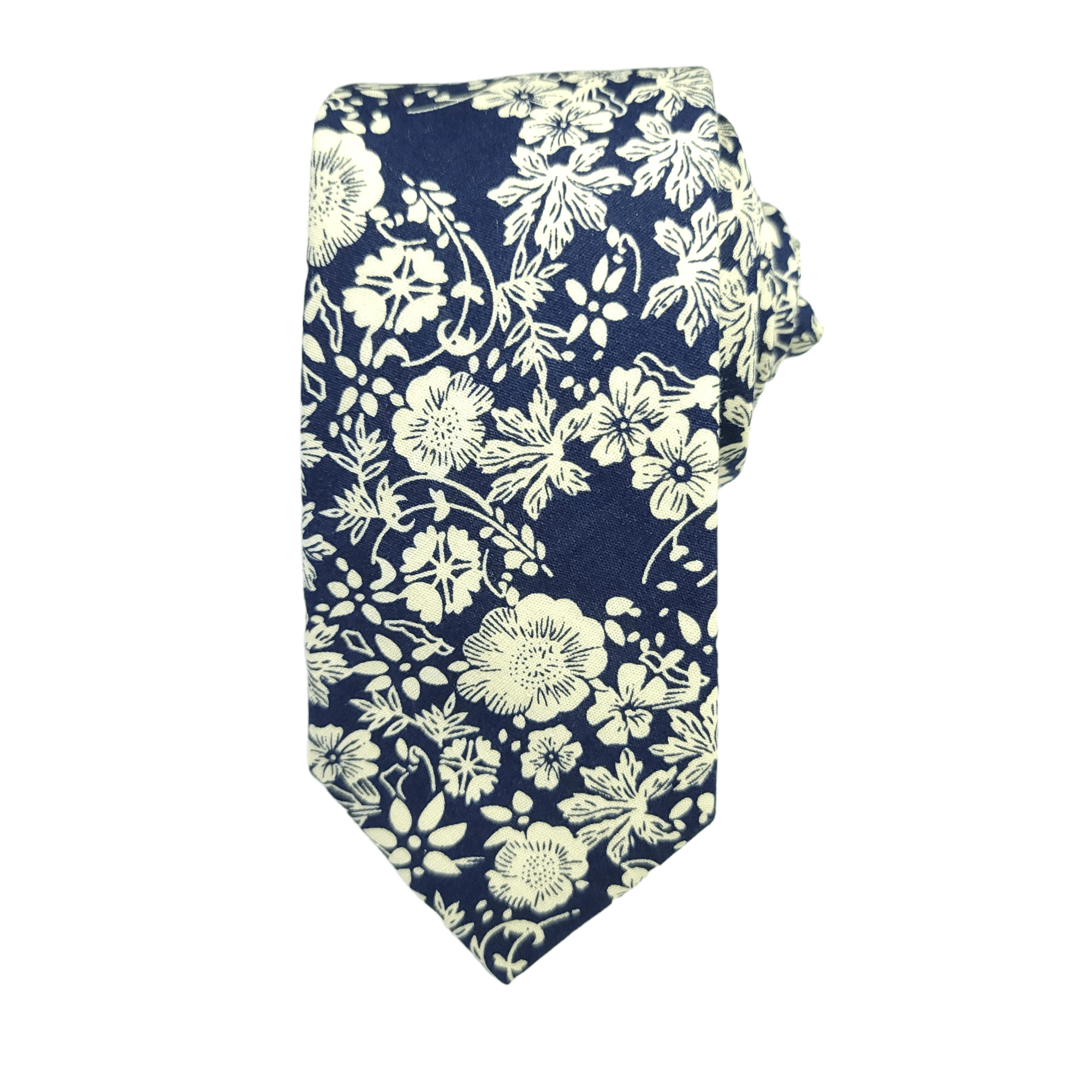 Navy Blue White Floral Slim Tie - STYLETIE