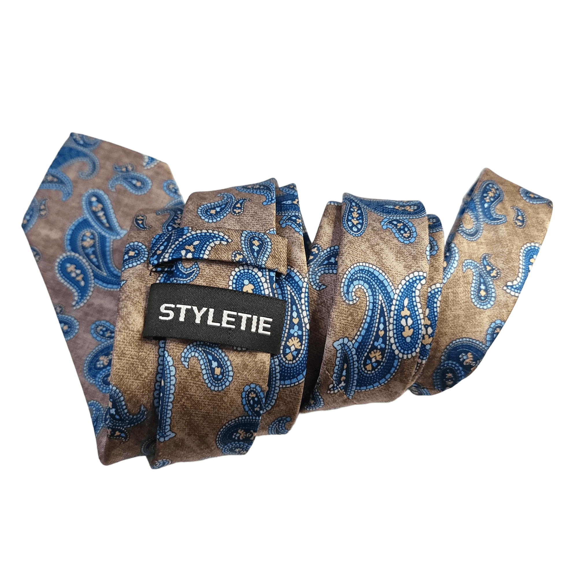 Peanut Brown Blue Paisley Tie - STYLETIE