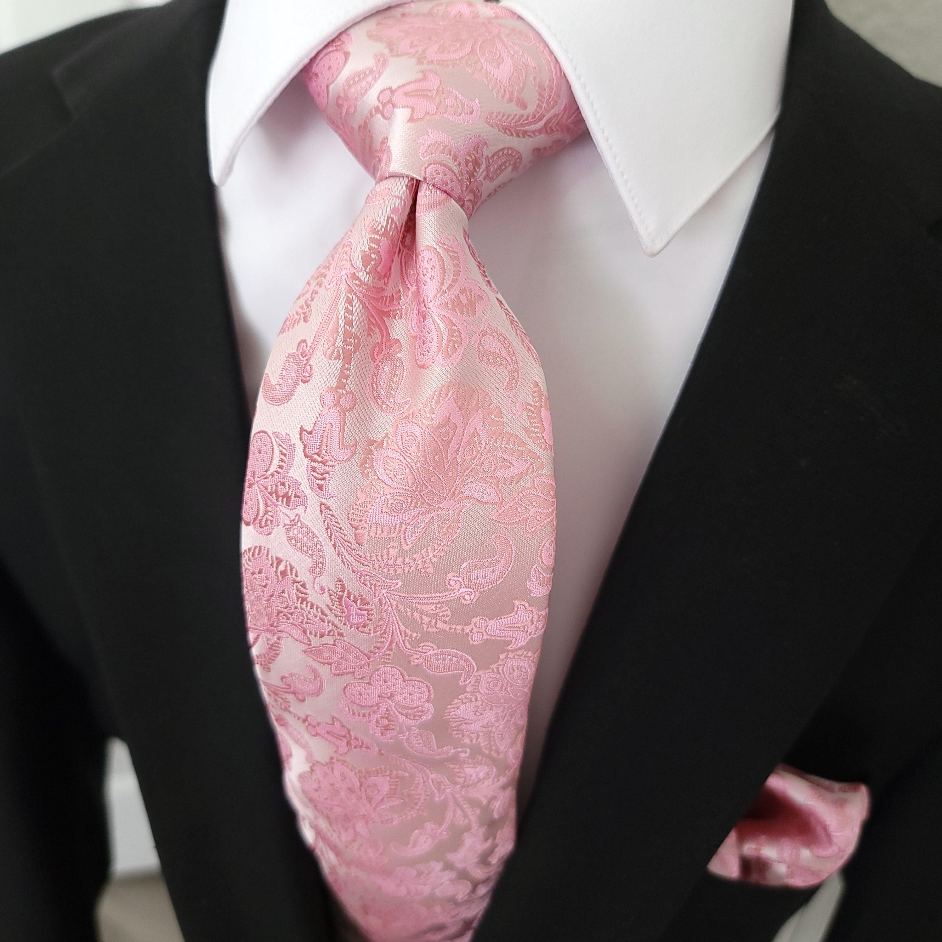Pink Floral Pattern Silk Tie Pocket Square Cufflink Set - STYLETIE