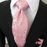 Pink Floral Pattern Silk Tie Pocket Square Cufflink Set
