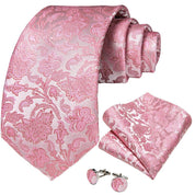 Pink Floral Pattern Silk Tie Pocket Square Cufflink Set - STYLETIE