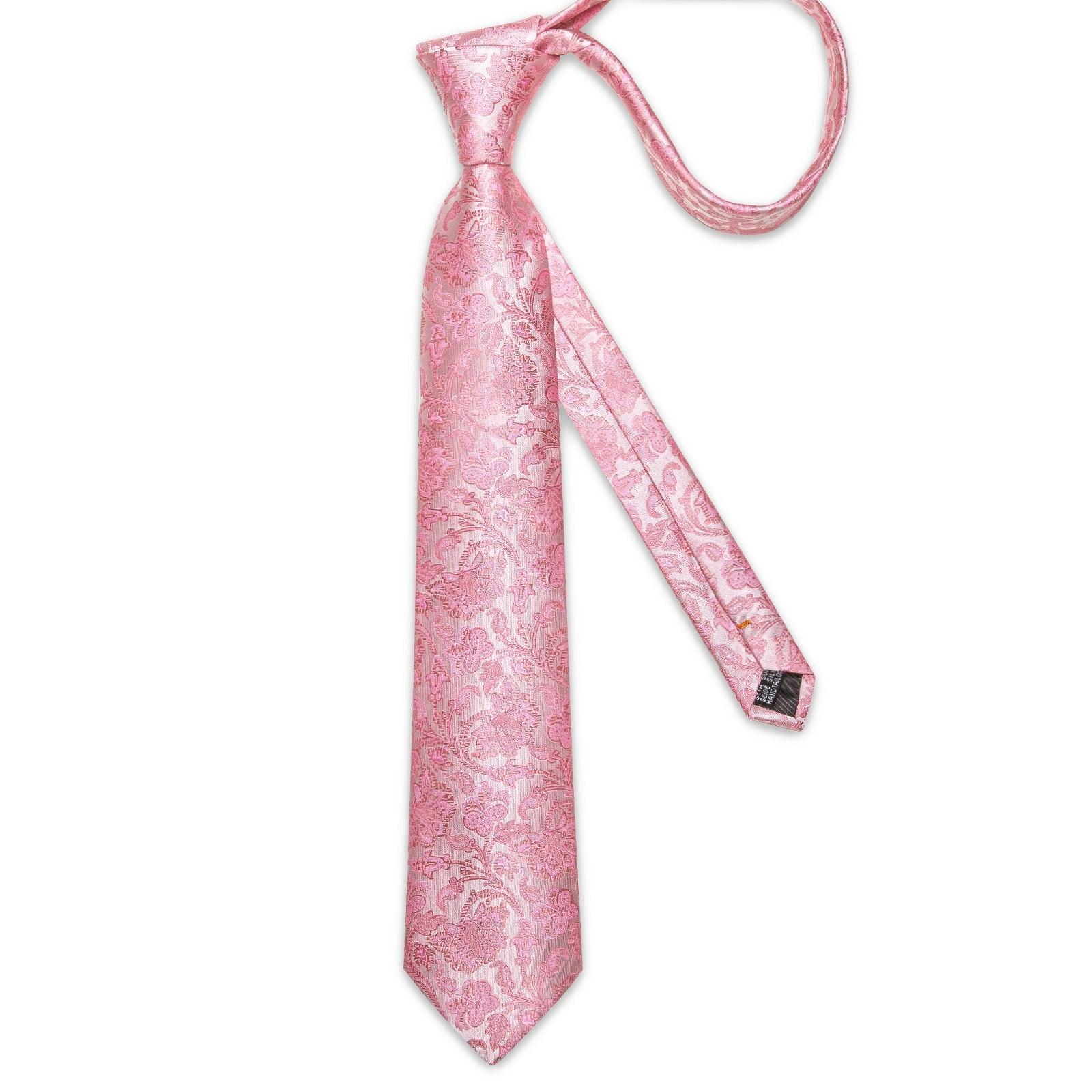 Pink Floral Pattern Silk Tie Pocket Square Cufflink Set - STYLETIE