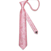 Pink Floral Pattern Silk Tie Pocket Square Cufflink Set - STYLETIE