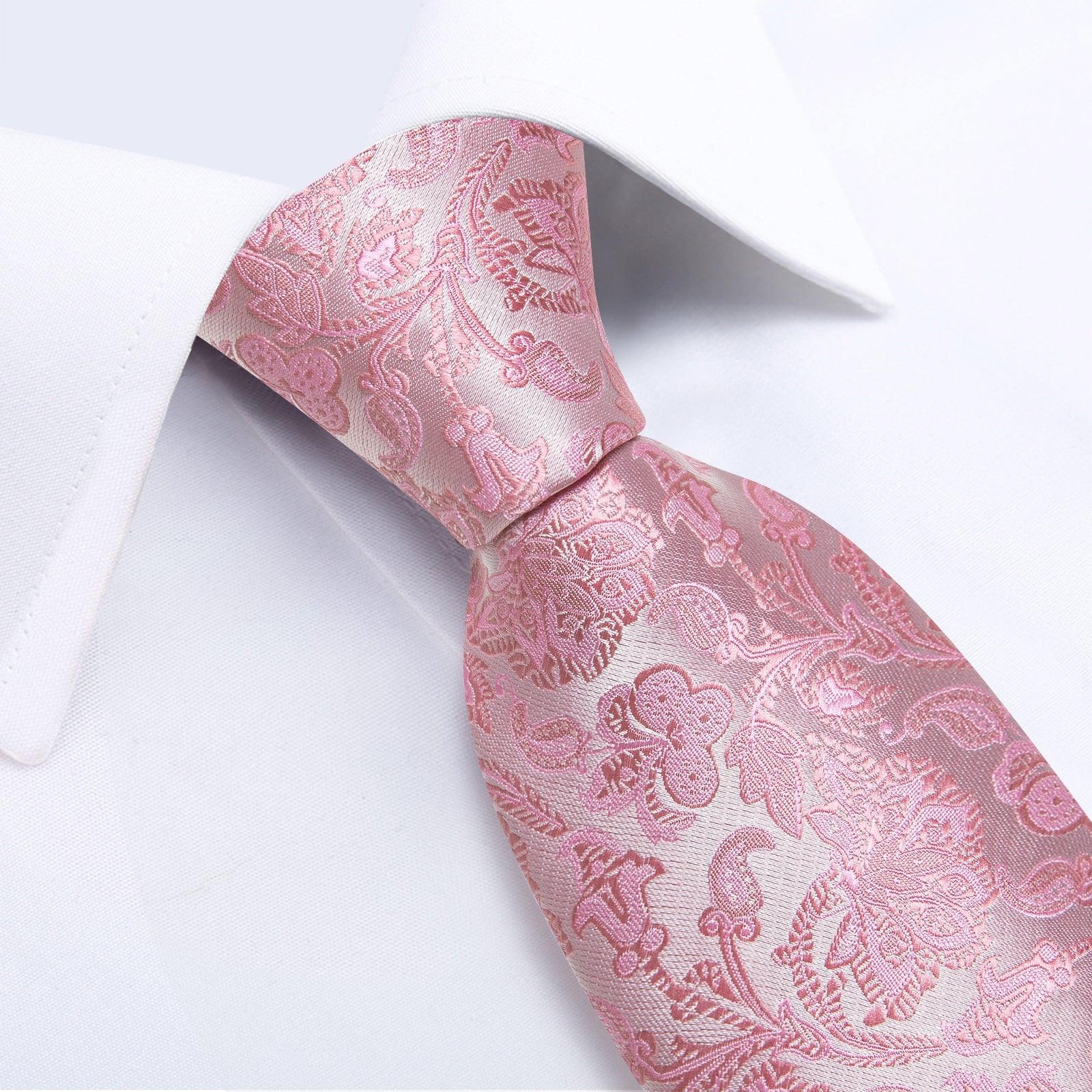Pink Floral Pattern Silk Tie Pocket Square Cufflink Set - STYLETIE