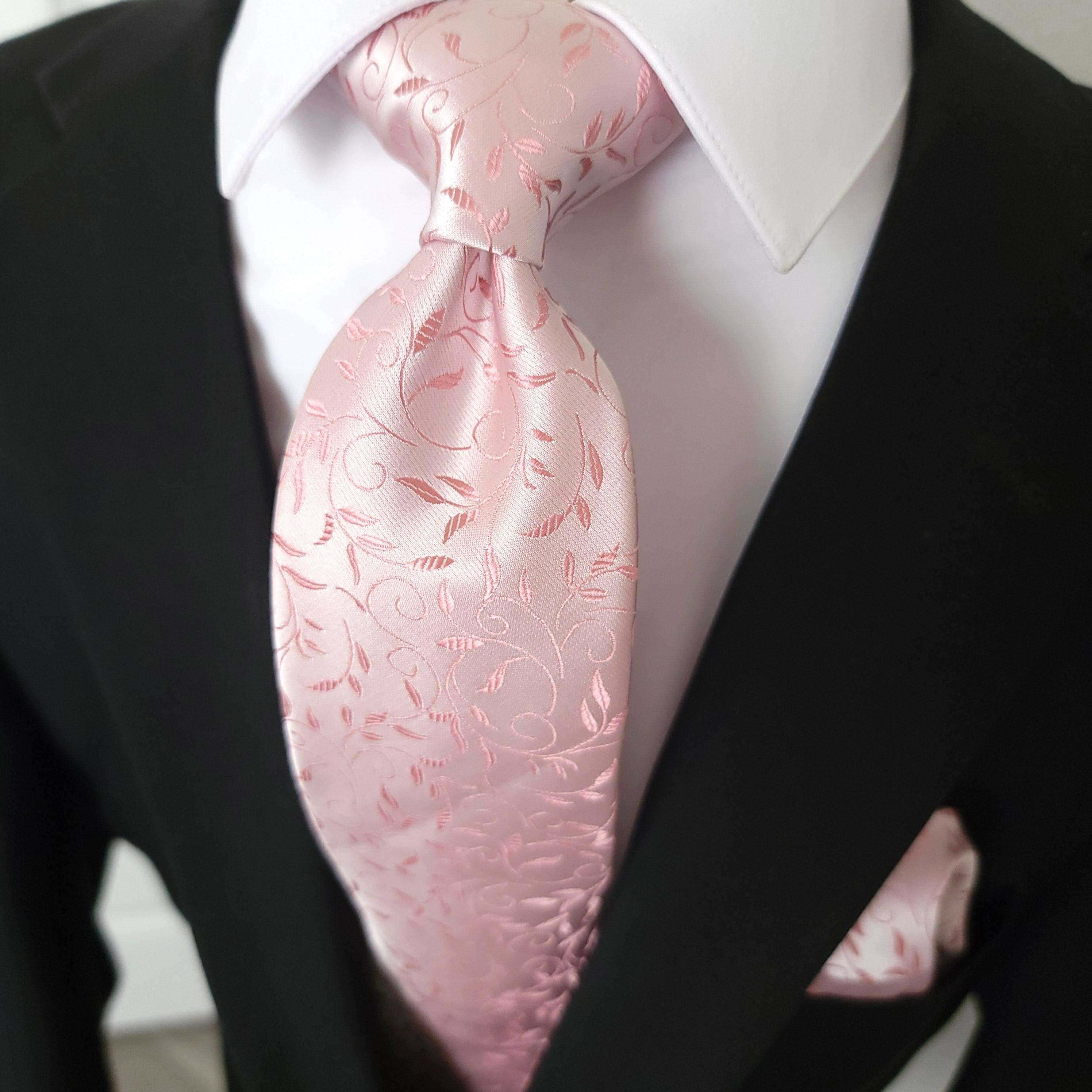 Pink Leaf Floral Silk Tie Pocket Square Cufflink Set - STYLETIE