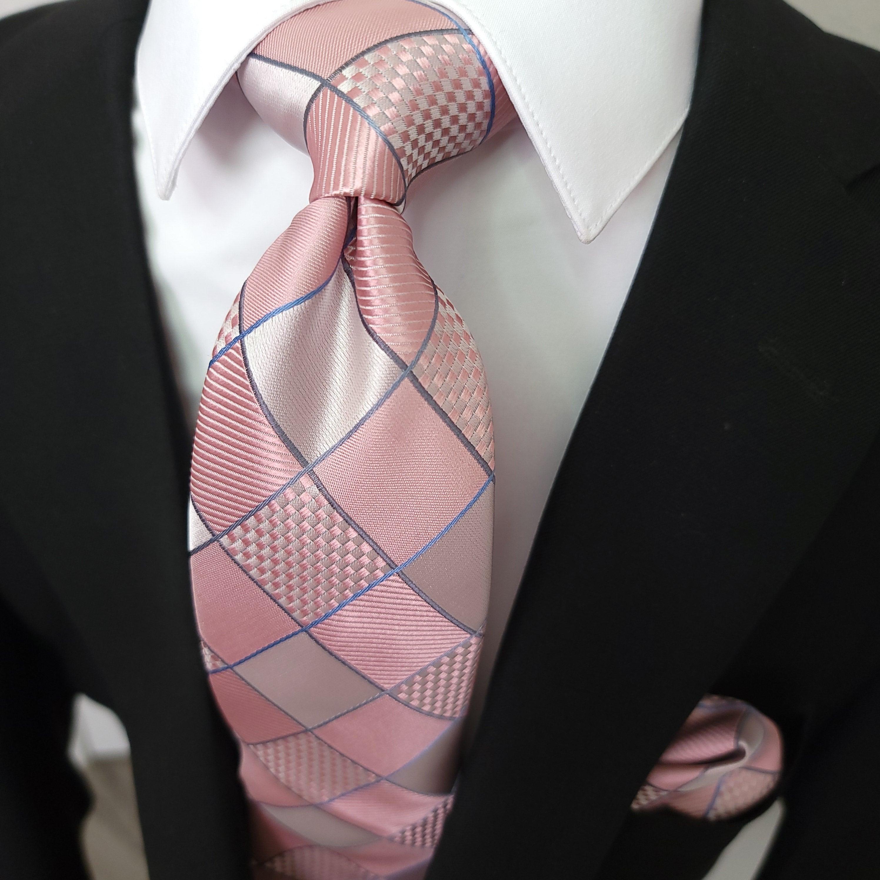 Pink Plaid Silk Tie Pocket Square Cufflink Set - STYLETIE