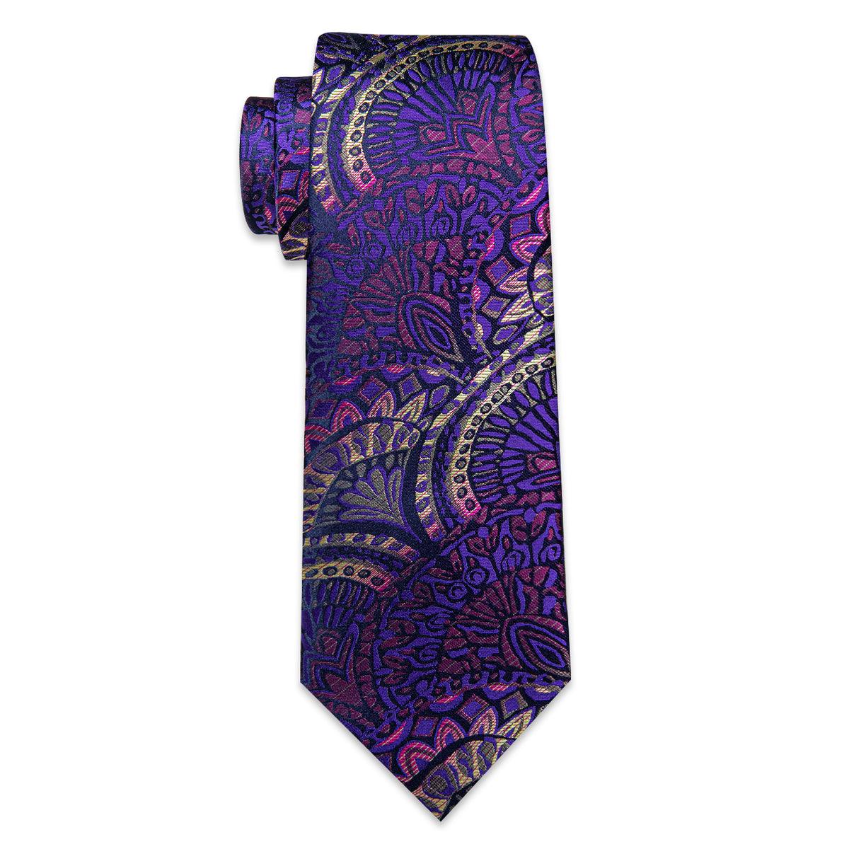 Purple Pink Yellow Floral Silk Tie Pocket Square Cufflink Set - STYLETIE