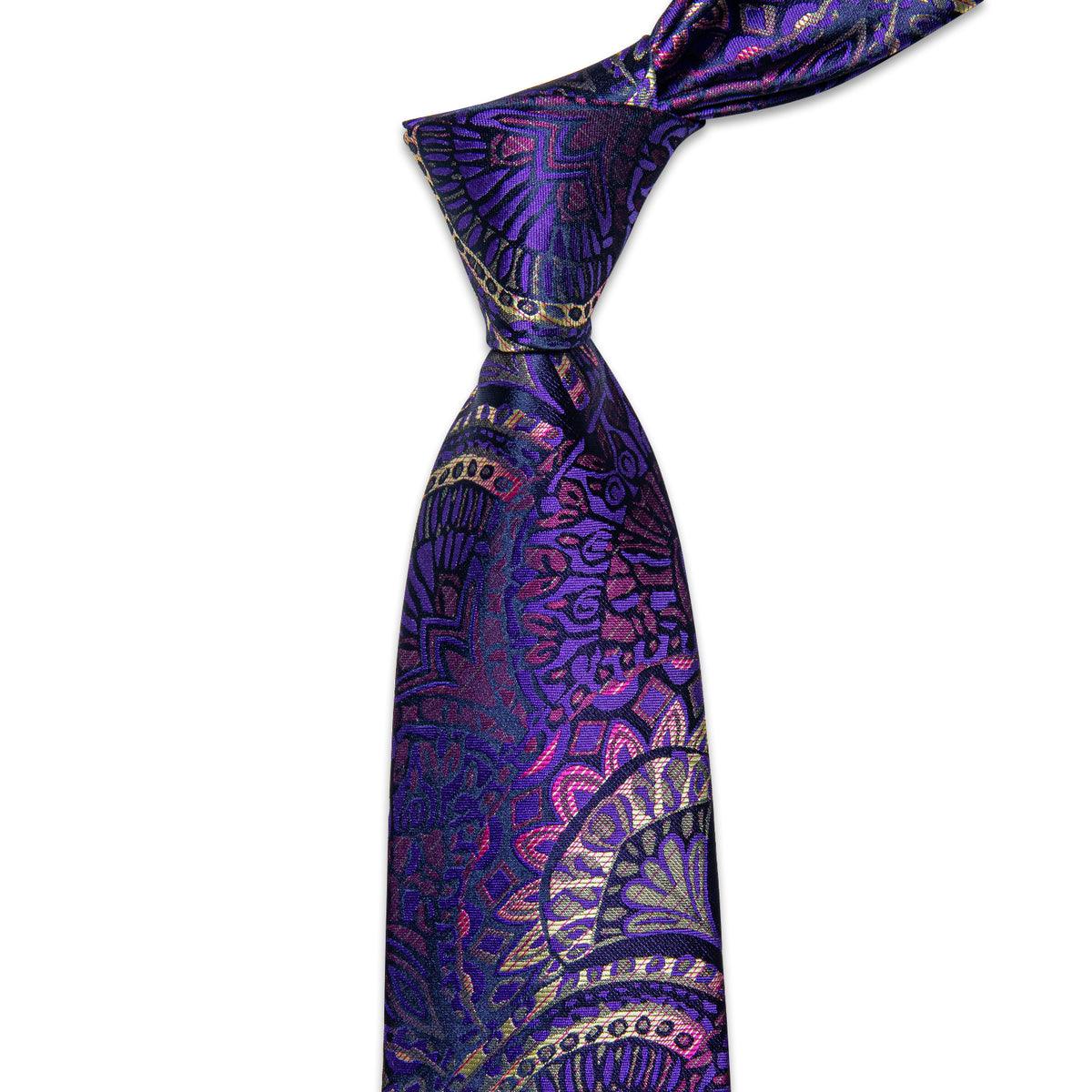 Purple Pink Yellow Floral Silk Tie Pocket Square Cufflink Set - STYLETIE