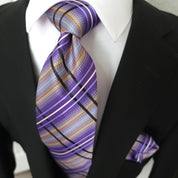 Purple Plaid Silk Tie Pocket Square Cufflink Set - STYLETIE