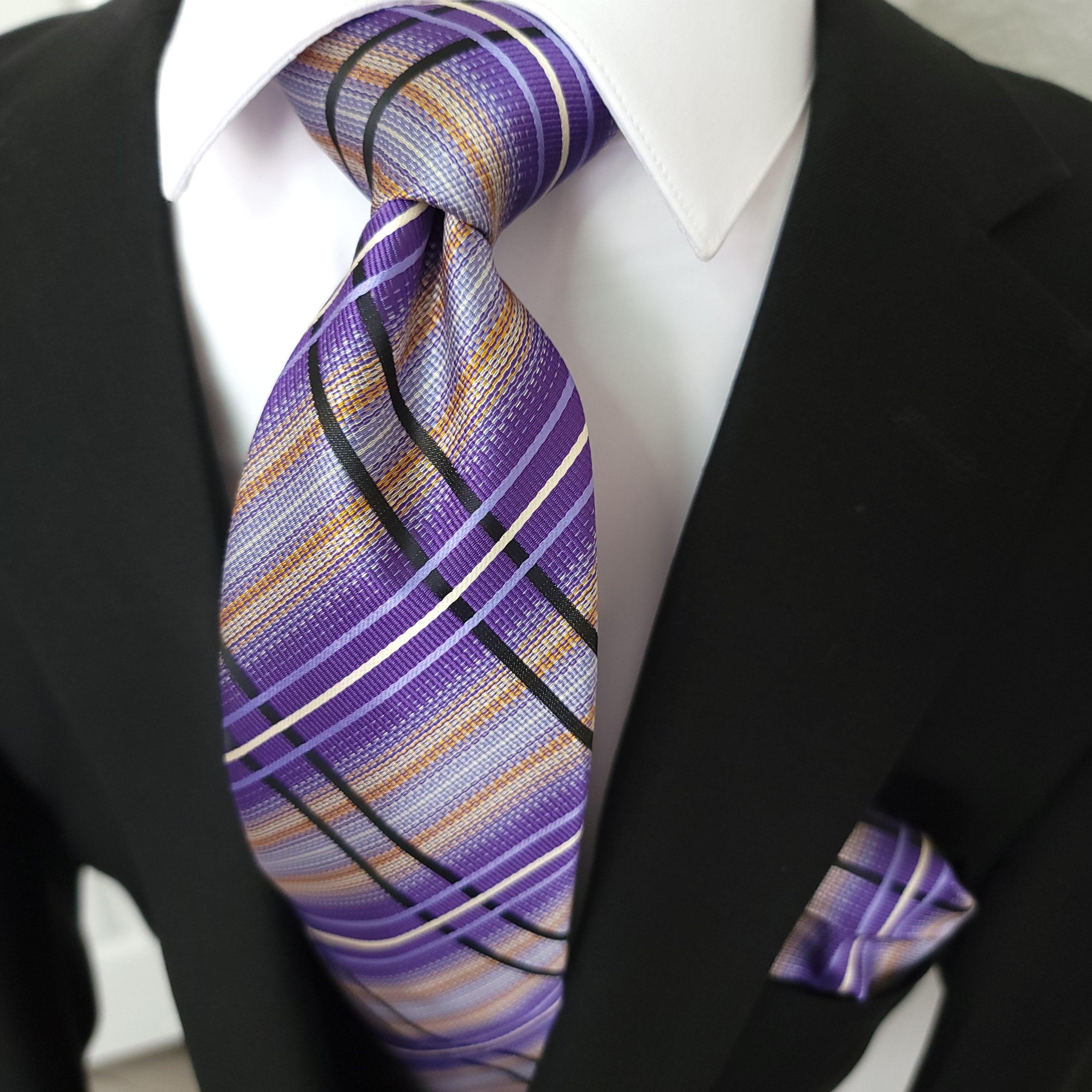 Purple Plaid Silk Tie Pocket Square Cufflink Set - STYLETIE