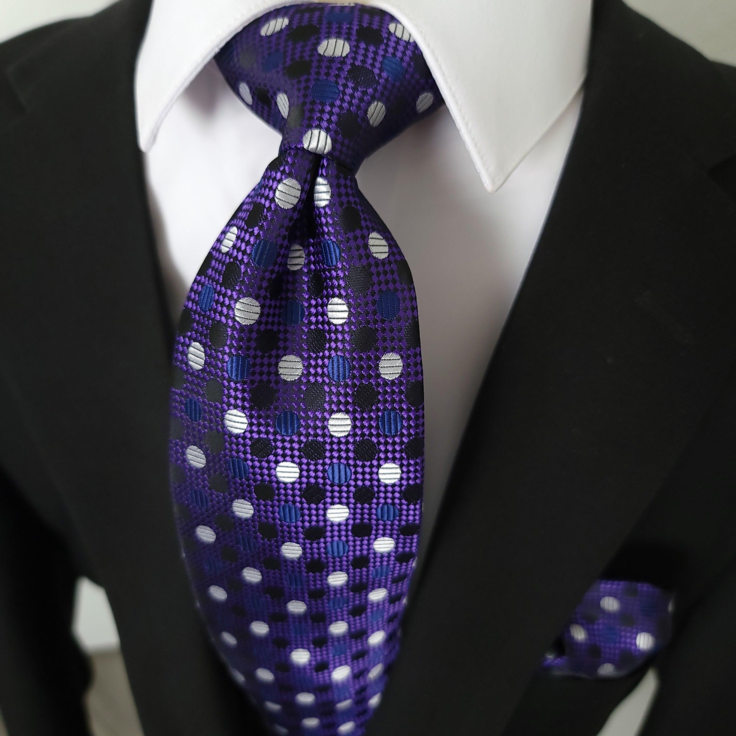 Purple Polka Dot Silk Tie Pocket Square Cufflink Set - STYLETIE
