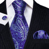 Purple White Paisley Silk Tie Pocket Square Cufflink Set - STYLETIE