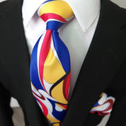 Red yellow Blue Novelty Silk Tie Pocket Square Cufflink Set - STYLETIE