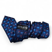 Navy Blue Horse Floral Silk Tie Pocket Square Cufflink Set