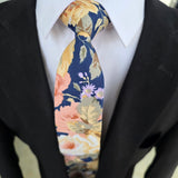 Navy Blue Cream Floral Slim Tie