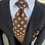 Red Brown Plaid Silk Tie Pocket Square Cufflink Set