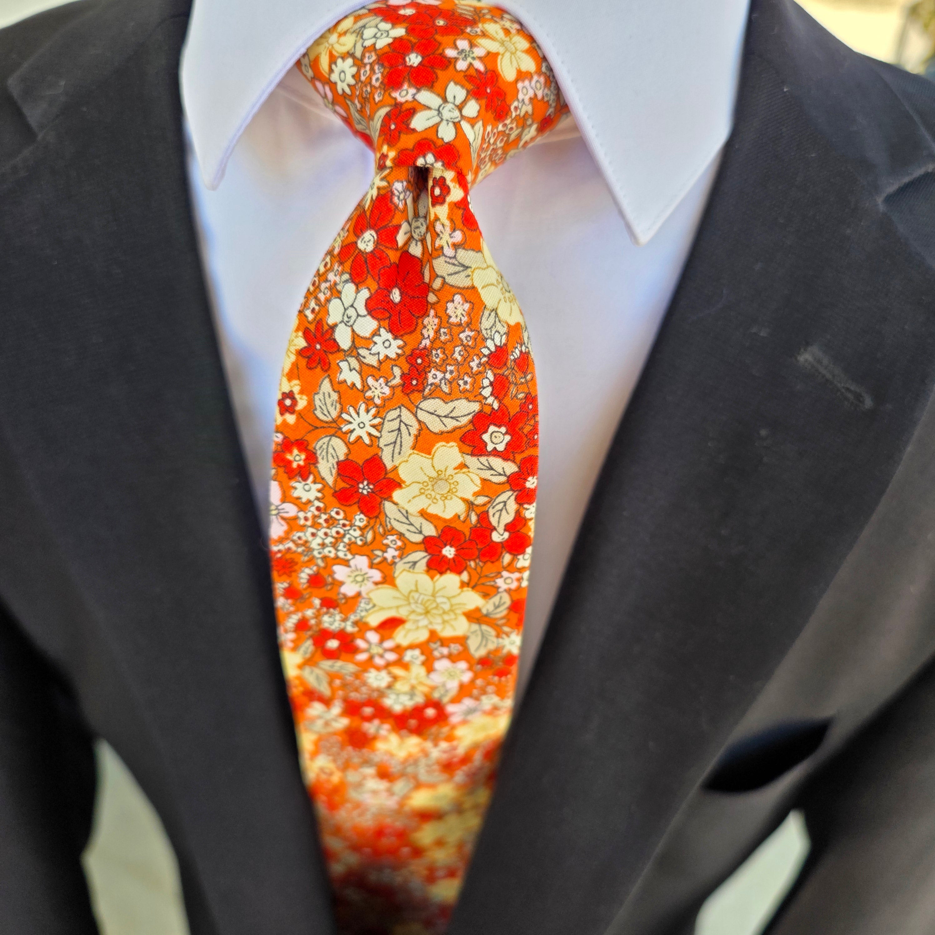Orange Floral Slim Tie