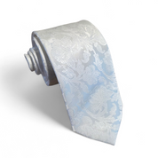 White Floral Silk Tie Pocket Square Cufflink Set