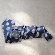Blue White Floral Silk Tie Pocket Square Cufflink Set