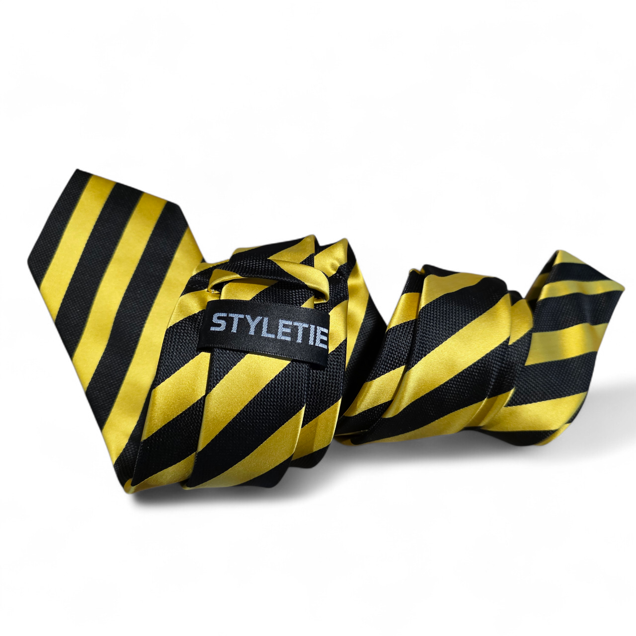 Black Yellow Stripe Silk Tie Pocket Square Cufflink Set