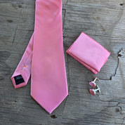 Light Pink Solid Silk Tie Pocket Square Cufflink Set