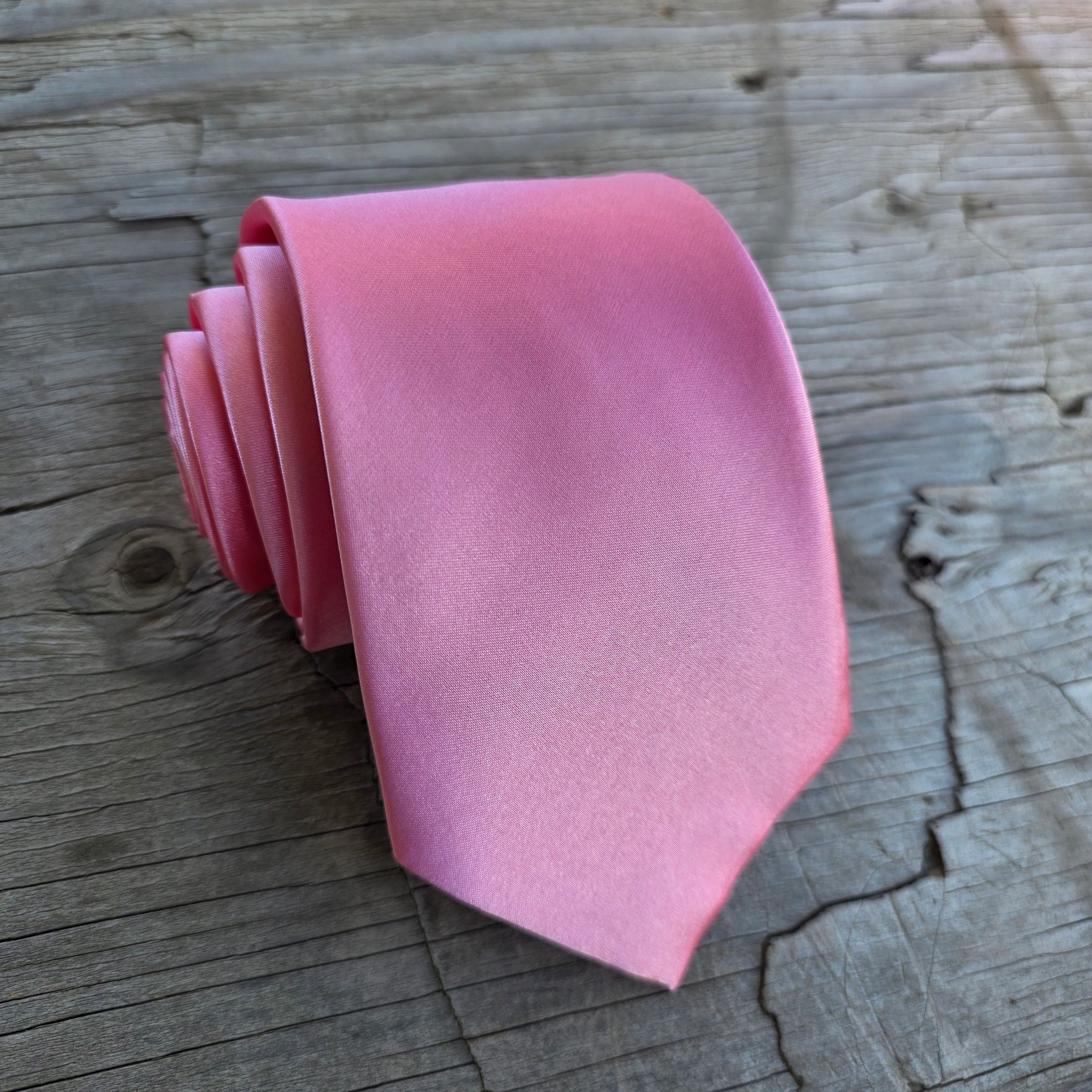 Light Pink Solid Silk Tie Pocket Square Cufflink Set