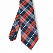 Classic Navy Blue Red Plaid Silk Tie