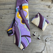 Lavender Khaki Yellow Silk Tie Pocket Square Cufflink Set