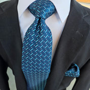 Navy Blue Stripe Silk Tie Pocket Square Cufflink Set