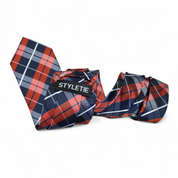 Classic Navy Blue Red Plaid Silk Tie