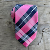Navy Blue Pink Stripe Silk Tie Pocket Square Cufflink Set