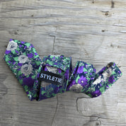 Green Purple Flower Silk Tie Pocket Square Cufflink Set