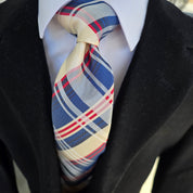 Blue Khaki Plaid Silk Tie Pocket Square Cufflinks Set