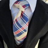 Blue Khaki Plaid Silk Tie Pocket Square Cufflinks Set