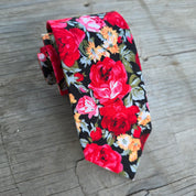 Black Red Leaf Floral Tie
