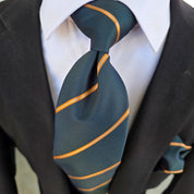 Jungle Green Stripe Silk Tie Pocket Square Cufflink Set