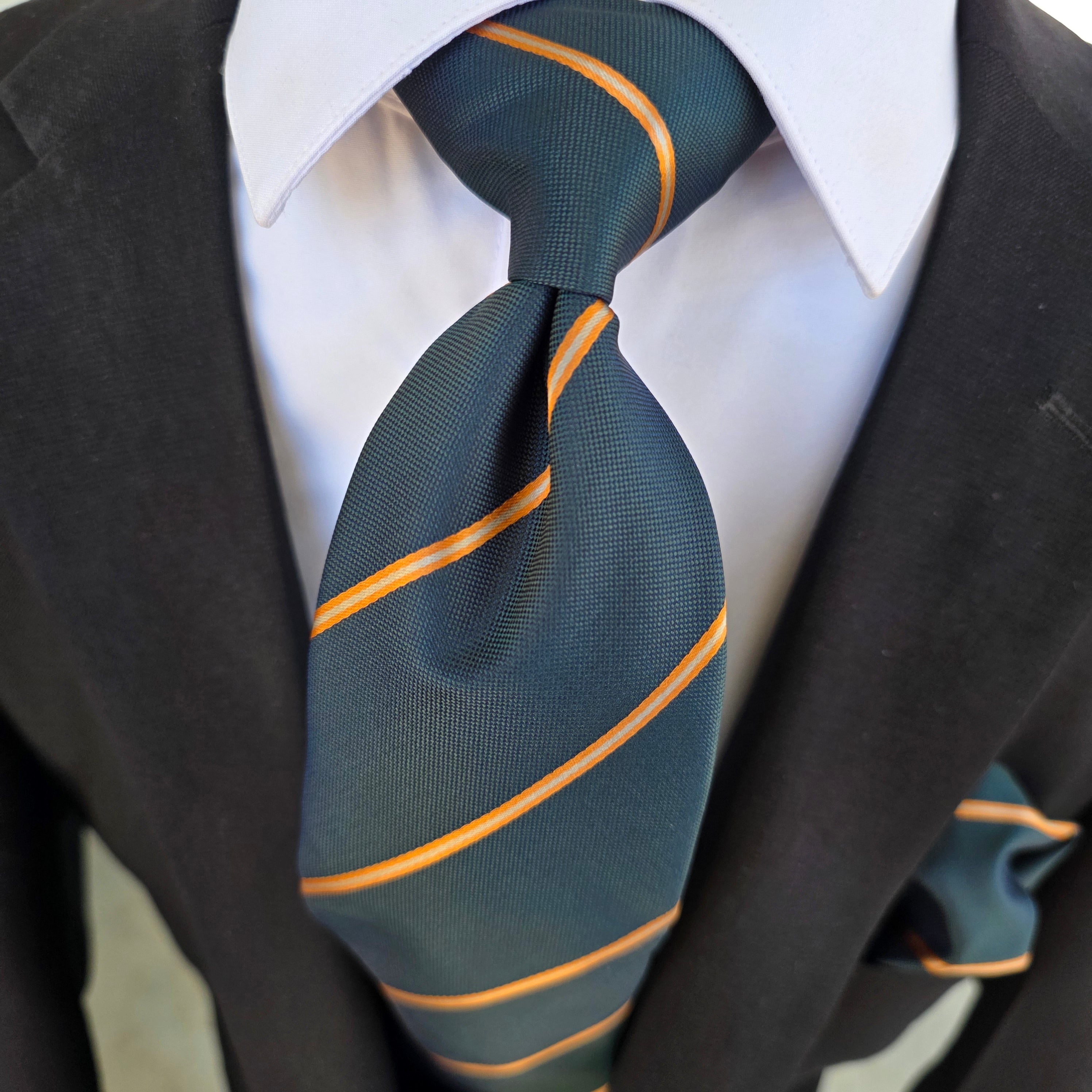 Jungle Green Stripe Silk Tie Pocket Square Cufflink Set