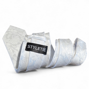 White Floral Silk Tie Pocket Square Cufflink Set