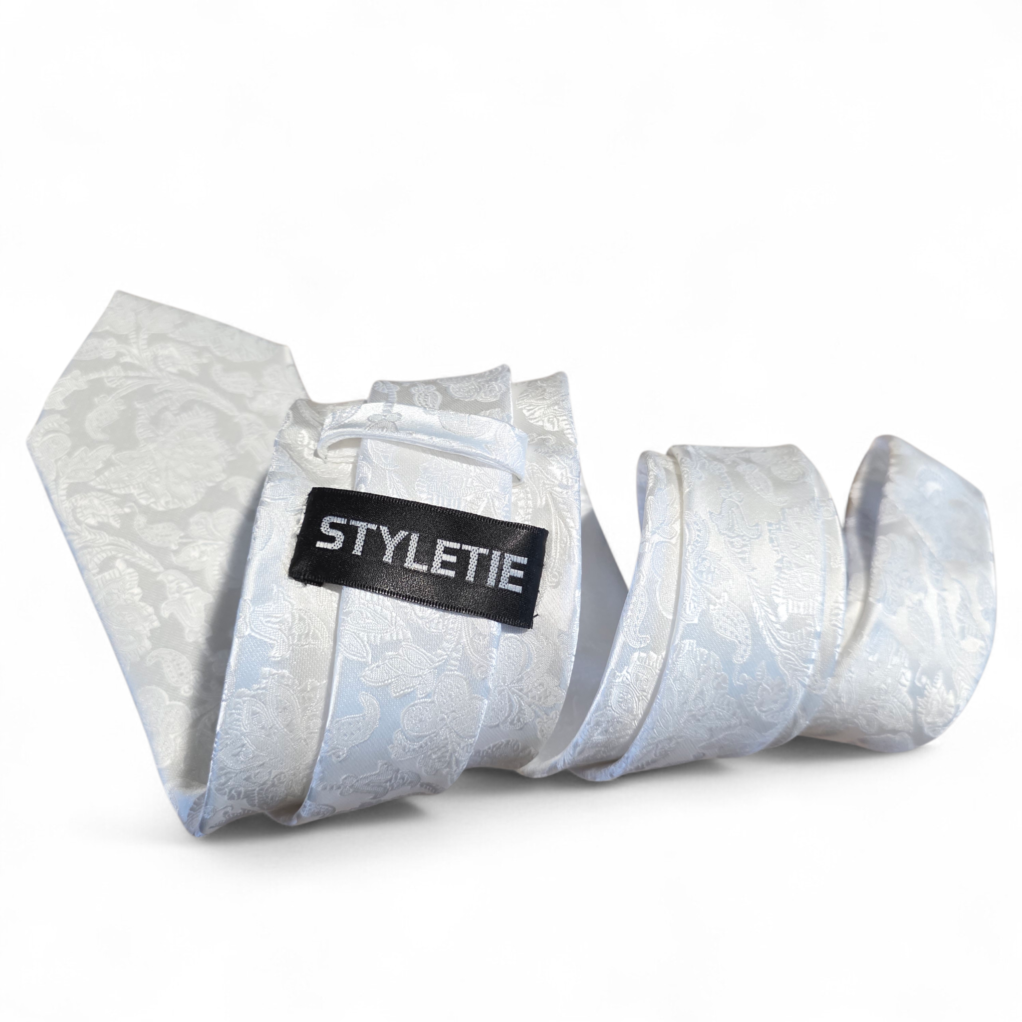 White Floral Silk Tie Pocket Square Cufflink Set