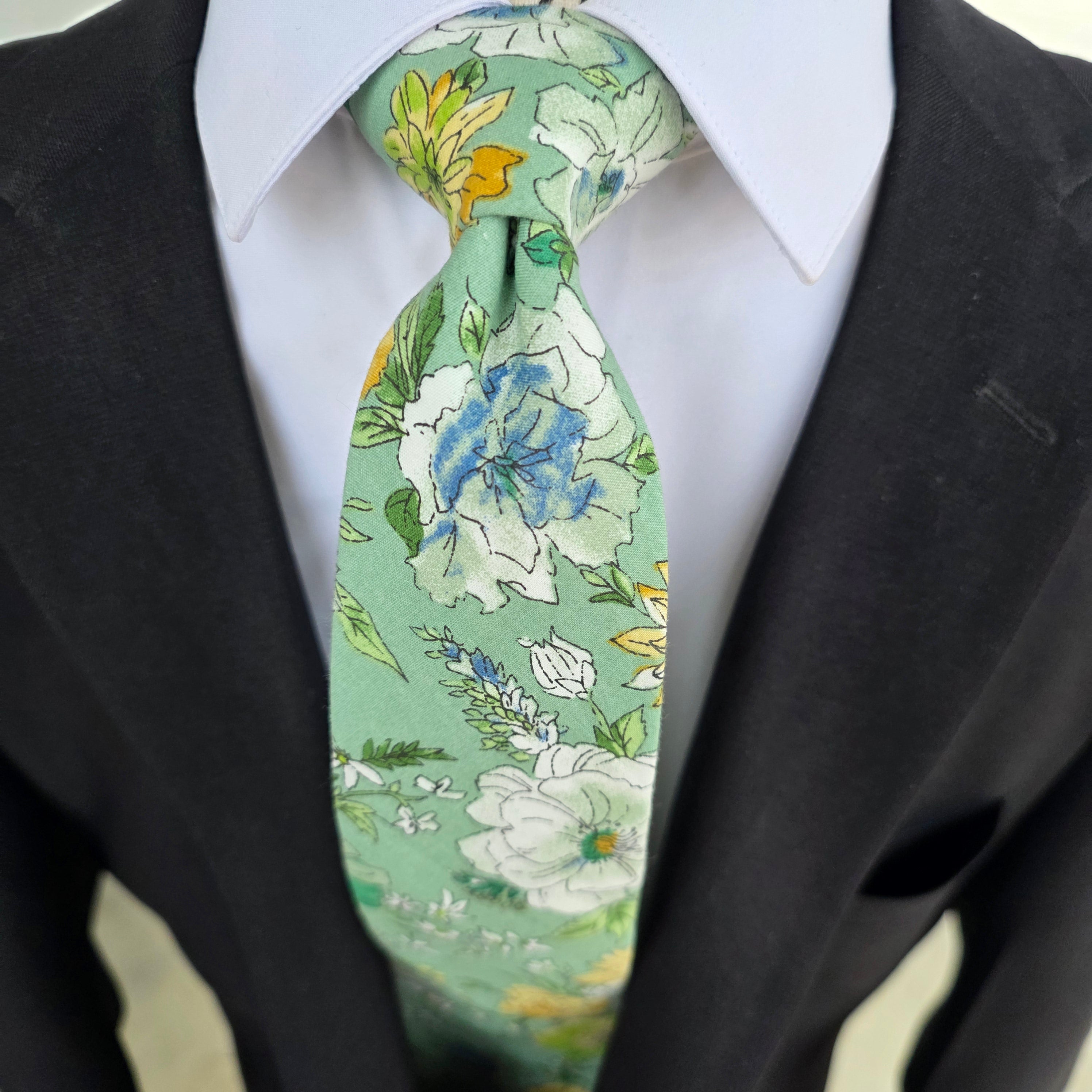 Sage Green Floral Slim Tie