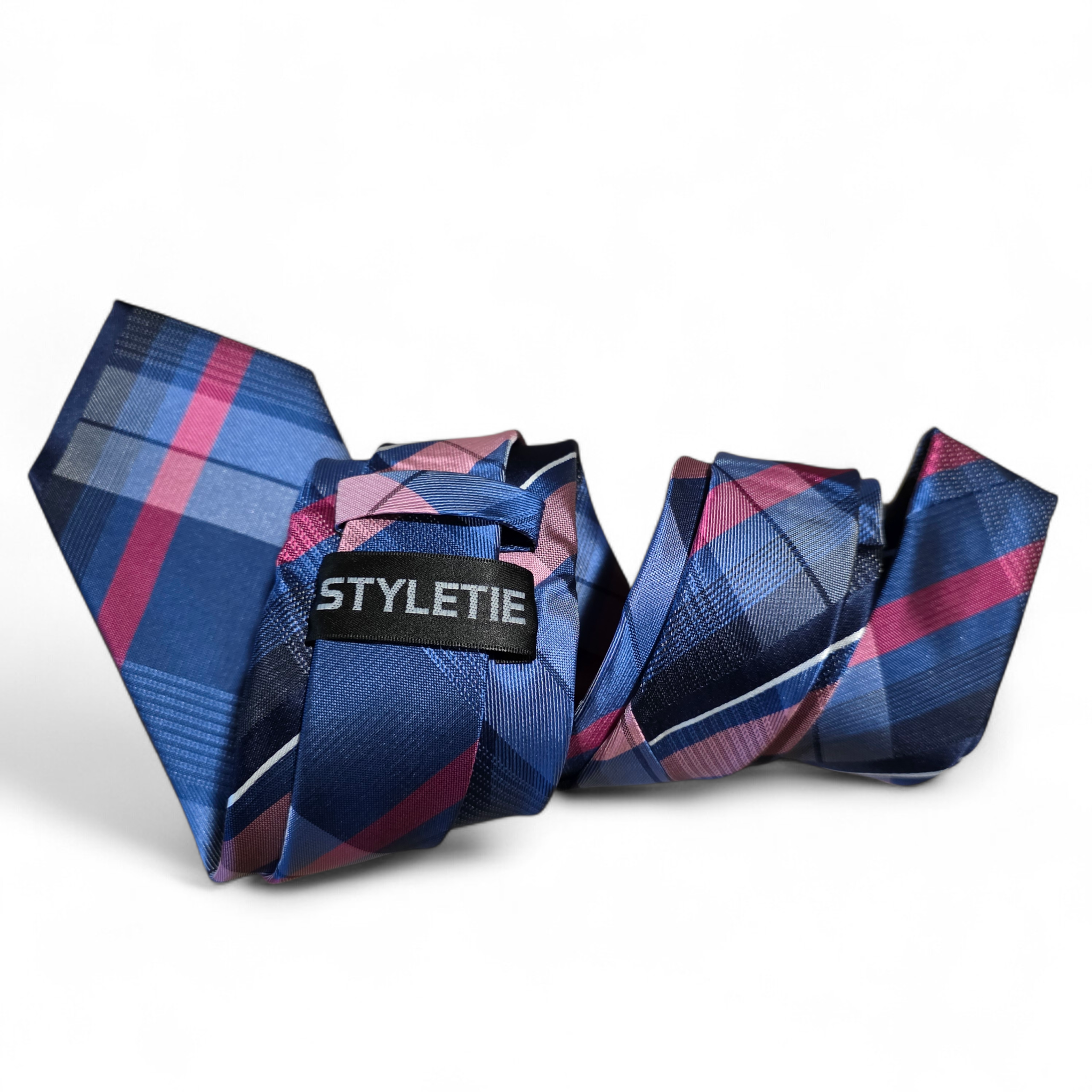 Navy Blue Pink Stripe Silk Tie Pocket Square Cufflink Set