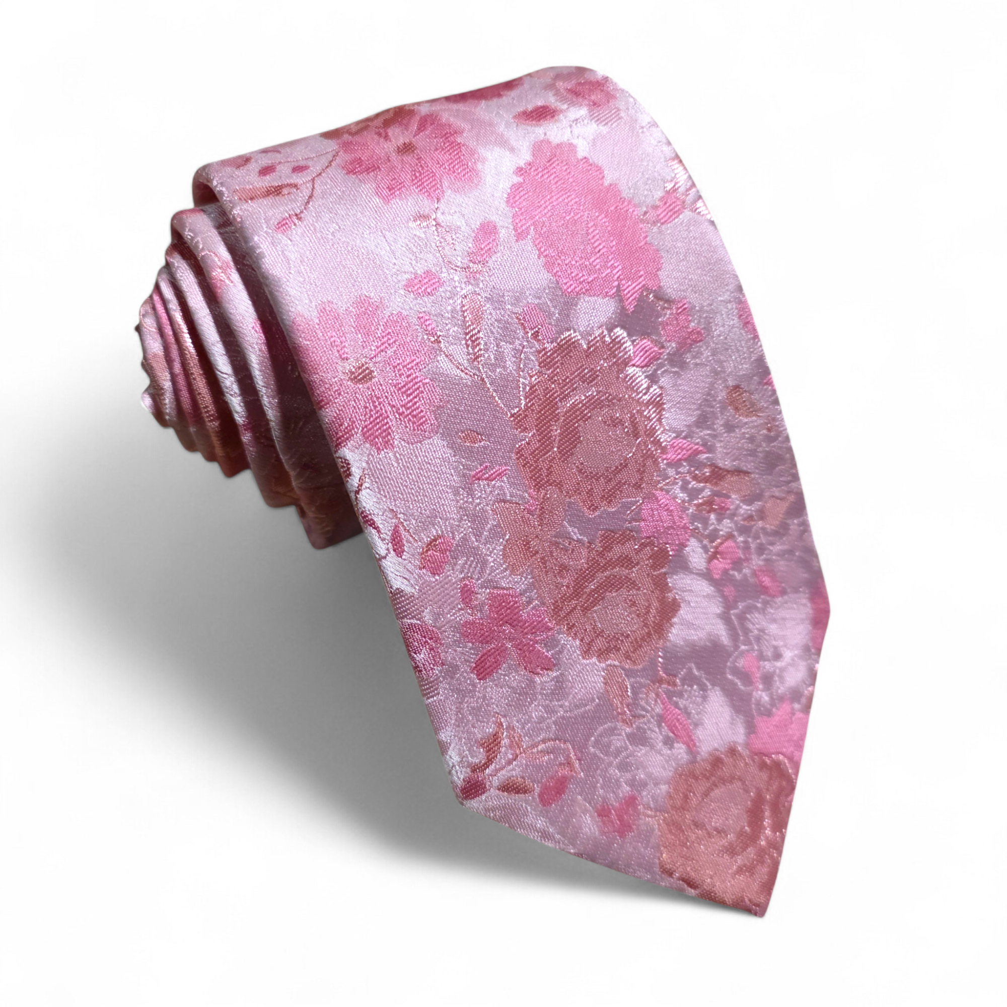 Pink Floral Silk Tie Pocket Square Cufflink Set