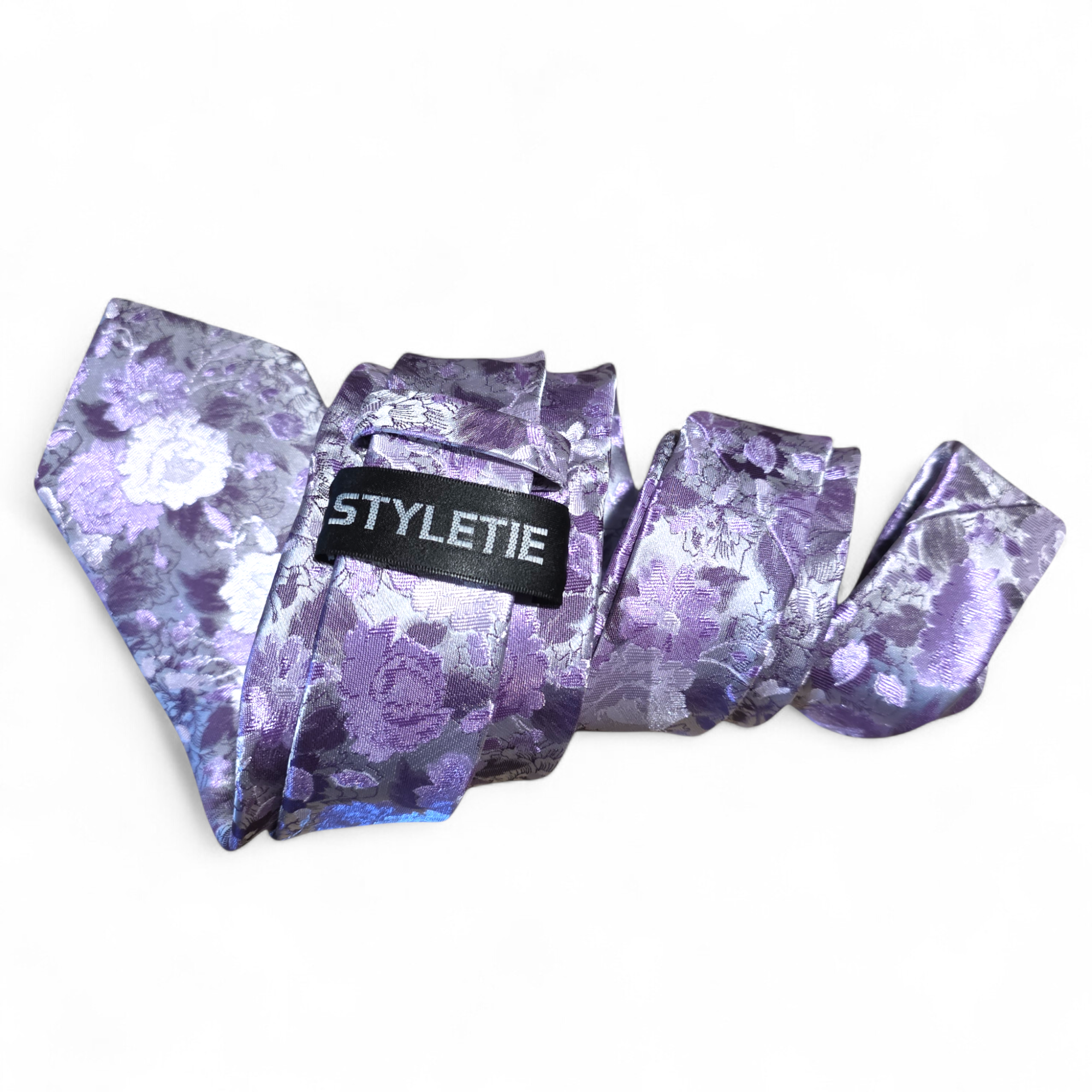 Purple Lavender Floral Silk Tie Pocket Square Cufflink Set