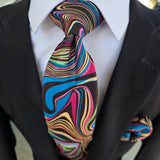 Multicolor Novelty Print Silk Tie Pocket Square Cufflink Set