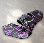 Black Purple Floral Silk Tie Pocket Square Cufflink Set