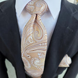 Cream Paisley Silk Tie Pocket Square Cufflink Set