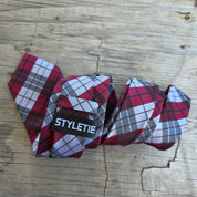 White Burgundy Plaid Silk Tie Pocket Square Cufflink Set